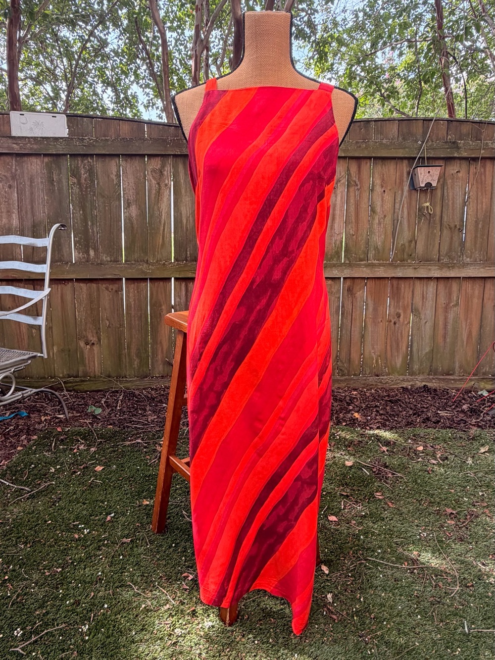 Vintage 90s Ultra Dress New York Rayon Maxi Dress Red Orange Abstract Stripe